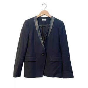 Crippen Womens Fitted Blazer Jacket Black with Leather Trim Minimalist Classic